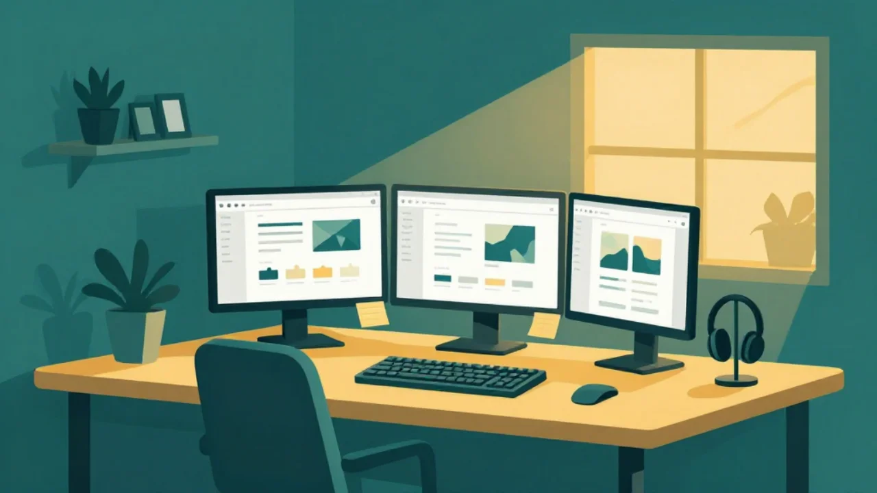 Illustration of a large graphic file being reduced in size on a designer's desk
