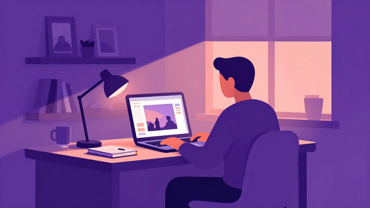 Illustration of a person at a laptop shrinking a large photo to fit a strict upload limit