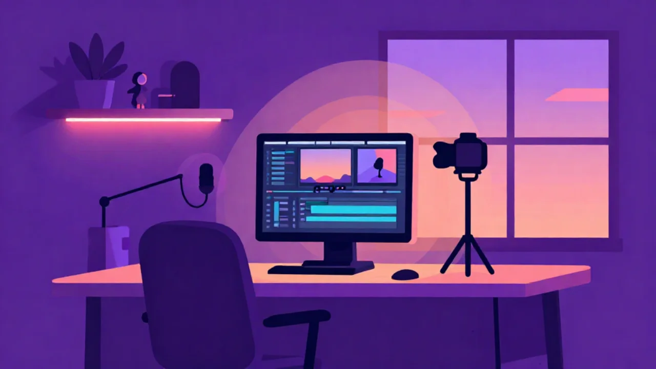 Illustration of a video thumbnail being designed on a desktop computer