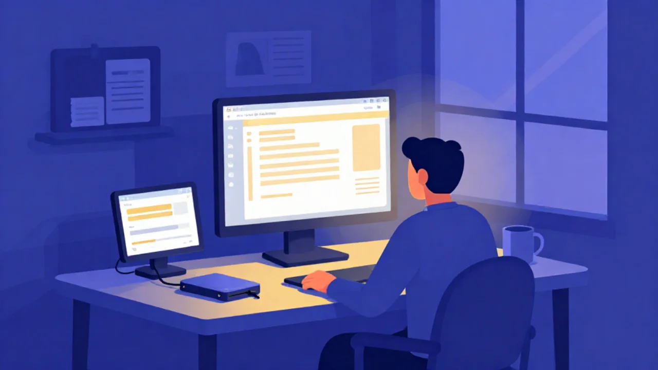 Illustration of a person examining a very large image file on a desktop monitor